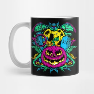 Psychedelic Halloween with Bat, Full Moon and Pumpkin Mug